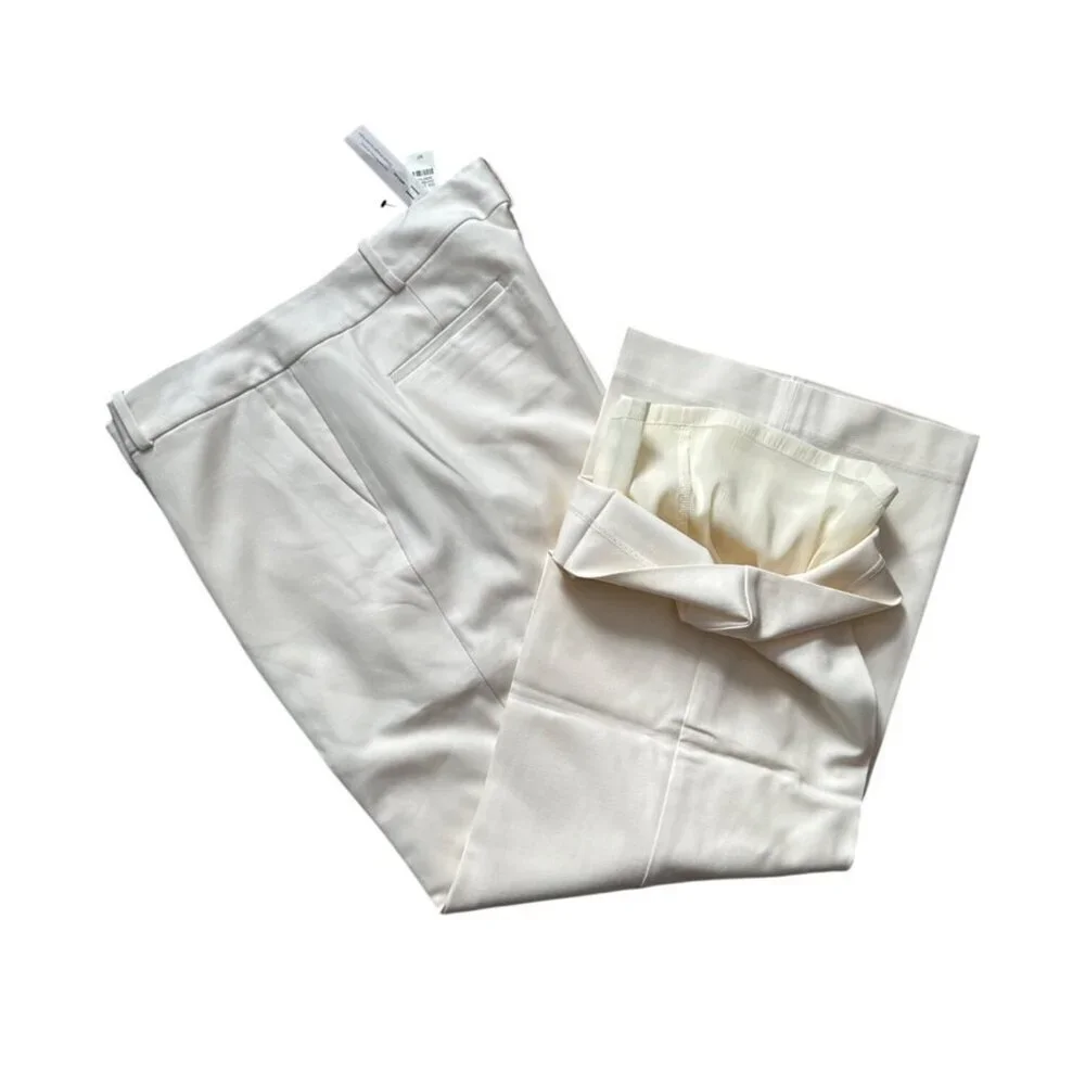 Talbots Womens Heritage Cropped Pants 16P Ivory Polyester Blend Mid-Rise